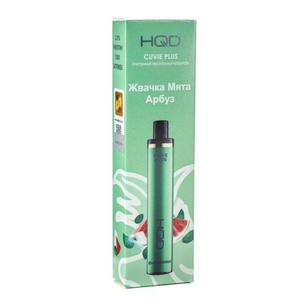 Одноразовая электронная сигарета HQD Cuvie Plus bubblewater (Жвачка мята арбуз) 1200 затяжек в Иркутске